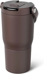 BrüMate Resa Flip 20oz Kids Travel Tumbler with Covered Flip Down Straw | 100% Leakproof Water Bottle | Insulated Stainless Steel | Cup Holder Friendly Silicone Base | 20oz (Java)