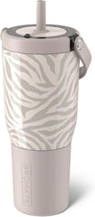 BrüMate Resa 35oz 100% Leakproof Travel Tumbler with Handle & Straw | Flexible SoftSip Straw | Silicone Sleeve for Durability | Stainless Steel | Cup Holder & Travel Friendly Water Bottle | (Zebra)