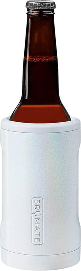 BrüMate Hopsulator Bott'l Insulated Bottle Cooler for Standard 12oz Glass Bottles | Glass Bottle Insulated Stainless Steel Drink Holder for Beer and Soda (Glitter White)