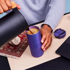 BrüMate Strova 18oz 100% Leakproof Insulated Coffee Mug | Ceramic-Lined Interior | Built-In Silicone Sleeve for Travel | Locking Flip Lid (Dark Aura)