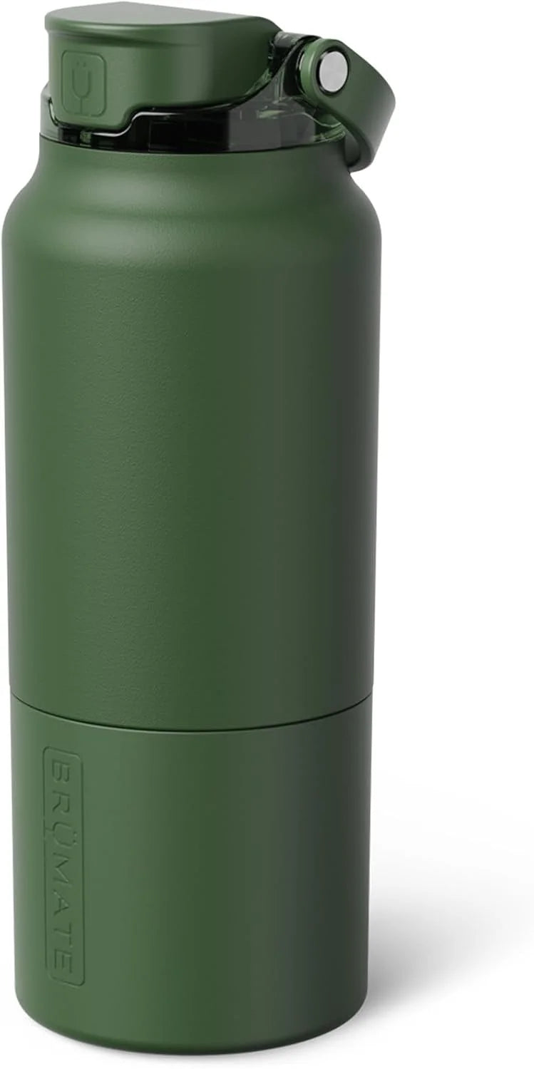 BrüMate Rise 35oz Water Bottle With 100% Leakproof Covered Silicone Straw | Insulated Stainless Steel Water Bottle With Removable Straw | Fast Flow | Soft Sip Silicone Spout | BPA-Free (OD Green)