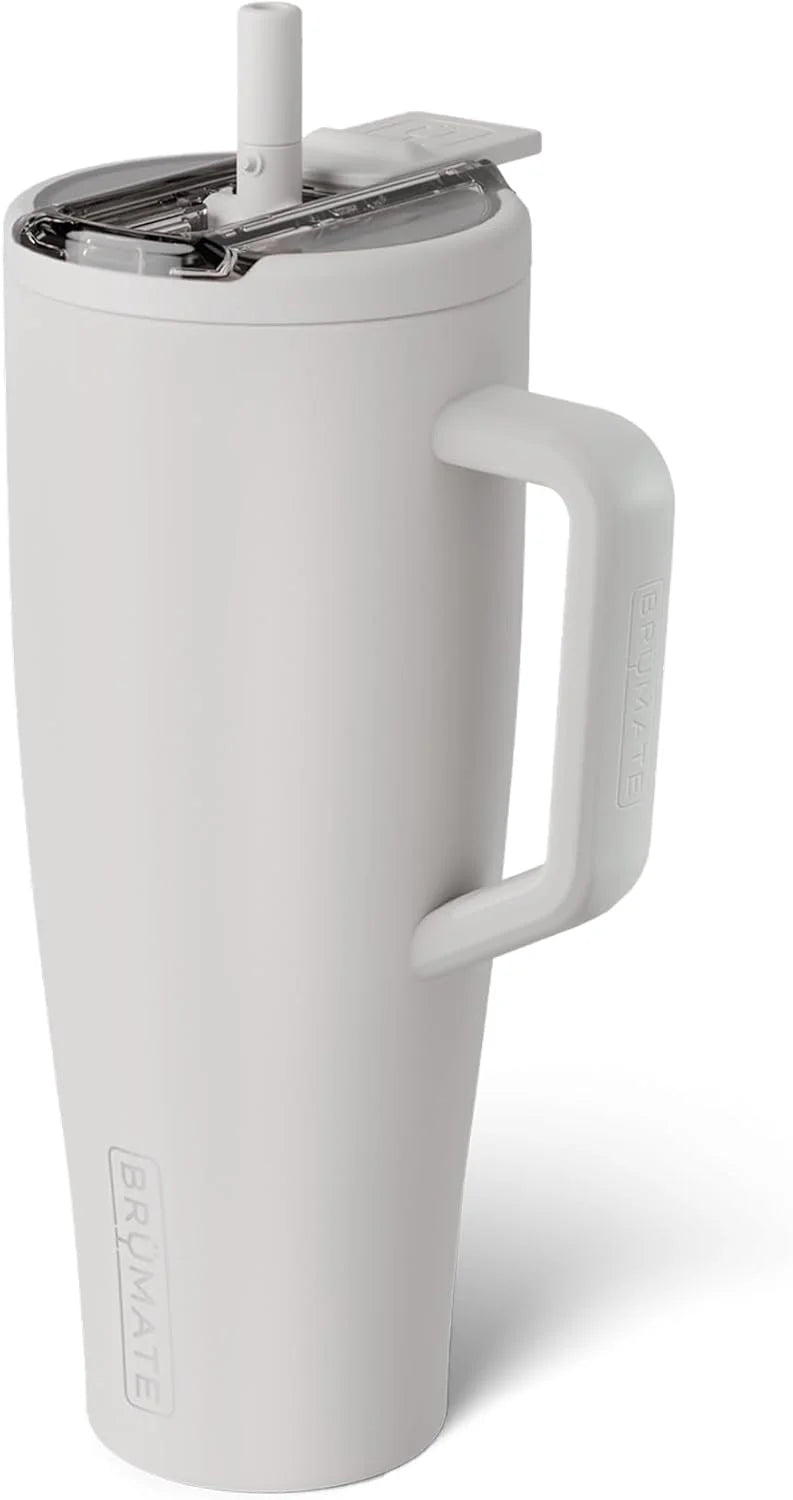 BrüMate Era Flip 40oz Tumbler with 100% Leakproof Covered Straw Lid | Hygienic Covered Straw | Insulated Stainless Steel Water Bottle with Handle | Cup Holder Friendly | BPA-Free (Dune)