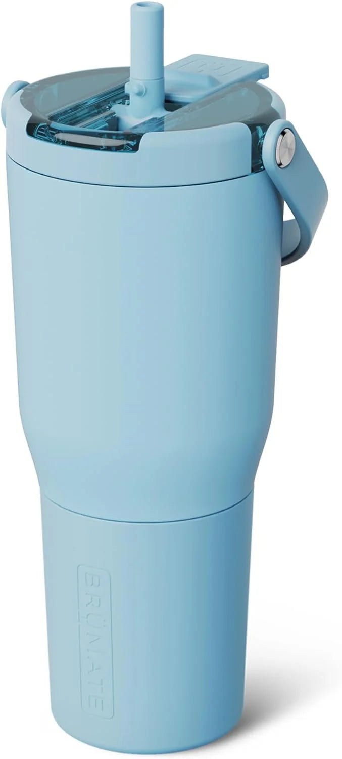 BrüMate Resa Flip 35oz Travel Tumbler with Covered Flip Down Straw | 100% Leakproof Water Bottle | Made of Insulated Stainless Steel | Cup Holder Friendly Silicone Base | 35oz (Glacier)