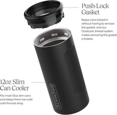 BrüMate Hopsulator Slim Can Cooler Insulated for 12oz Slim Cans | Skinny Can Insulated Stainless Steel Drink Holder for Hard Seltzer, Beer, Soda, and Energy Drinks (Matte Black)