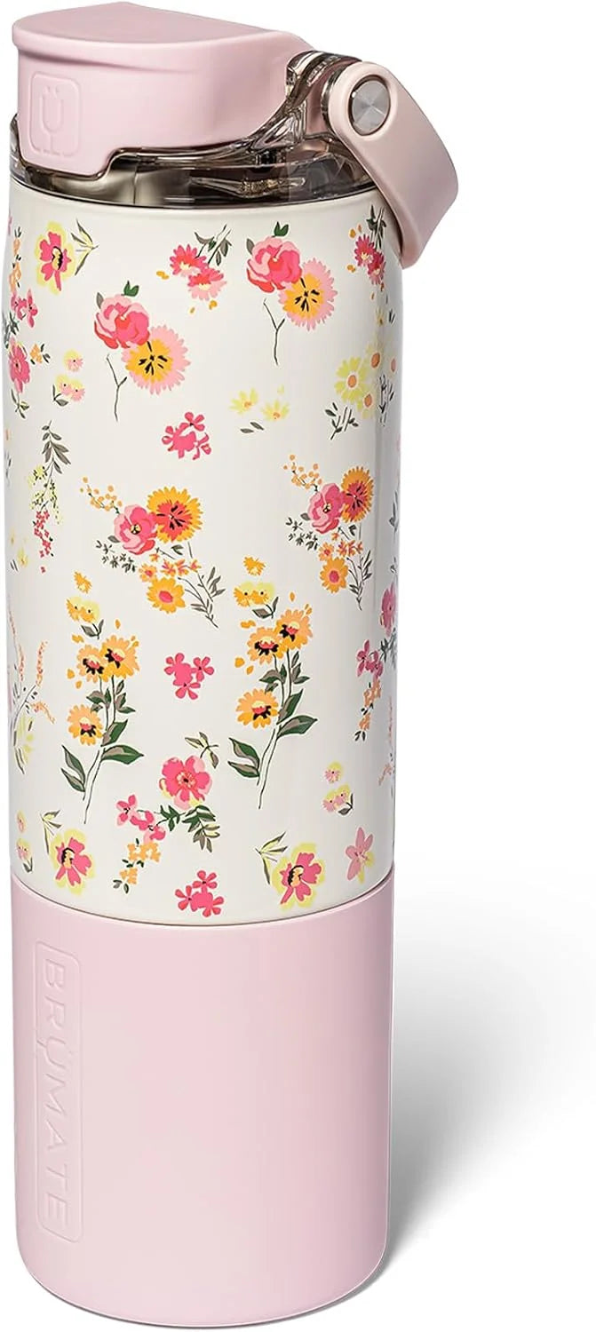 BrüMate Rise 25oz Water Bottle With 100% Leakproof Covered Straw | Insulated Stainless Steel Water Bottle With Removable Straw | Fast Flow | Soft Silicone Spout | BPA-Free (Wildflower Whisper)