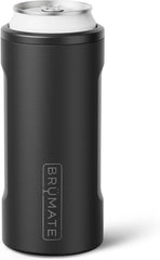 BrüMate Hopsulator Slim Can Cooler Insulated for 12oz Slim Cans | Skinny Can Insulated Stainless Steel Drink Holder for Hard Seltzer, Beer, Soda, and Energy Drinks (Matte Black)
