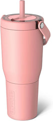BrüMate Resa 35oz 100% Leakproof Travel Tumbler with Handle & Straw | Flexible SoftSip Straw | Silicone Sleeve for Durability | Stainless Steel | Cup Holder & Travel Friendly Water Bottle | (Guava)