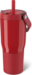 BrüMate Resa 25oz 100% Leakproof Travel Tumbler with Handle & Straw | Flexible SoftSip Straw | Silicone Sleeve for Durability | Stainless Steel | Cup Holder & Travel Friendly | (Maraschino)
