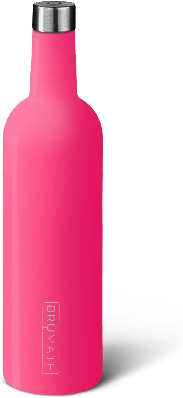BrüMate Winesulator 25 Oz Triple-Walled Insulated Wine Canteen Made of Stainless Steel, 24-Hour Temperature Retention, Shatterproof, Comes with Silicone Transfer Funnel (Neon Pink)