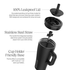 BrüMate Era 20 oz Tumbler with Handle and Straw | 100% Leakproof Insulated Tumbler with Lid and Straw | Made of Stainless Steel | Cup Holder Friendly Base | 20oz (Glacier)