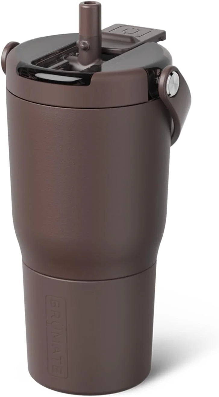 BrüMate Resa Flip 20oz Kids Travel Tumbler with Covered Flip Down Straw | 100% Leakproof Water Bottle | Insulated Stainless Steel | Cup Holder Friendly Silicone Base | 20oz (Java)