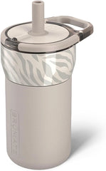 BrüMate Leap 12oz 100% Leakproof Kids Tumbler with Handle and Silicone Soft Straw | Drop Resistant Silicone Sleeve | For Kids 4+ | Insulated Stainless Steel | Cup Holder Friendly | 12oz (Zebra)