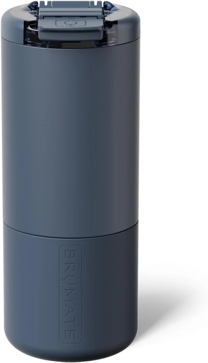 BrüMate Strova 18oz 100% Leakproof Insulated Coffee Mug | Ceramic-Lined Interior | Built-In Silicone Sleeve for Travel | Locking Flip Lid (Nightfall Blue)