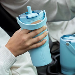 BrüMate Resa Flip 20oz Kids Travel Tumbler with Covered Flip Down Straw | 100% Leakproof Water Bottle | Insulated Stainless Steel | Cup Holder Friendly Silicone Base | 20oz (Java)
