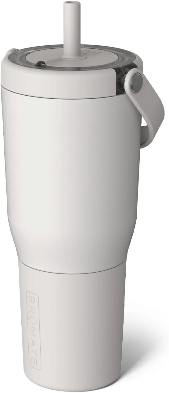 BrüMate Resa 35oz 100% Leakproof Travel Tumbler with Handle & Straw | Flexible SoftSip Straw | Silicone Sleeve for Durability | Stainless Steel | Cup Holder & Travel Friendly Water Bottle | (Dune)